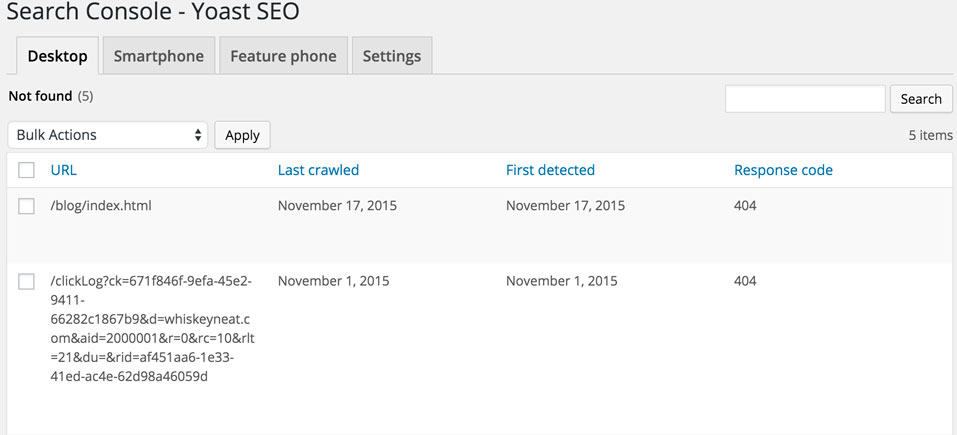 The Search Console section in Yoast SEO.