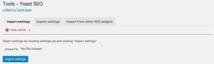 The Import and Export tool in the Yoast SEO plugin for WordPress.