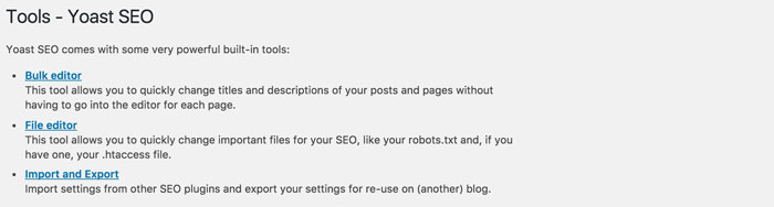 The Tools section in the Yoast SEO plugin for WordPress.